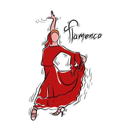 Red colored Dressed Girl , flamenco dancer vector illustrationのイラスト素材