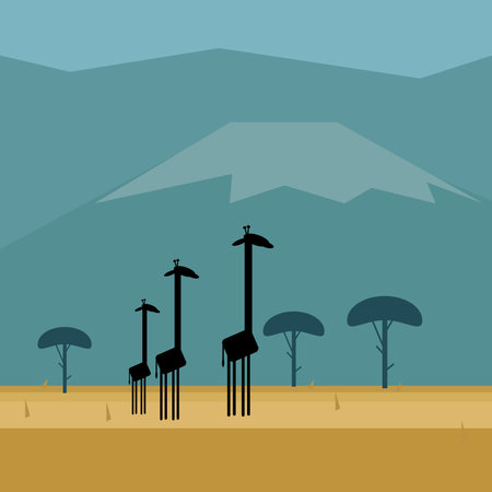 Giraffe in Savannah Africa . Mountains and Forest . Tourism Concept Vector illustrationのイラスト素材