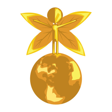 Angel touch.  Giving blessings. Earth planet  Vector illustrationのイラスト素材