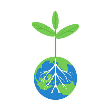 Earth Day . Plant and Roots around earth Vector illustrationのイラスト素材