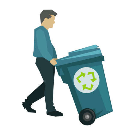 Man with recycle bin clip art