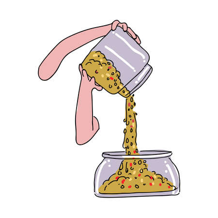 food filling to jar illustrationのイラスト素材
