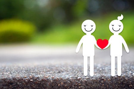 Stickfigure couples holding red heart concept stock imageの写真素材