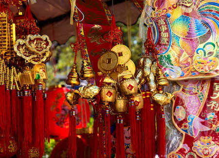 traditional chinese decor for lunar new year close upの写真素材