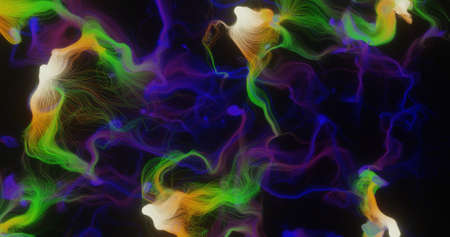 Glowing threads in dark space. Fireflies. 3d illustration