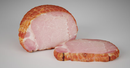 Sliced boiled pork on a white plate. Meat isolated.の写真素材