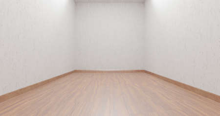 Empty room with laminate floor and plaster 3d rendering