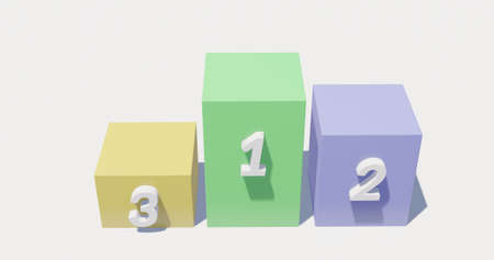 Pedestal of awarding of different colors on a white background 3d-rendering