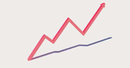 Red chart arrow on a white background 3d-renderingの写真素材