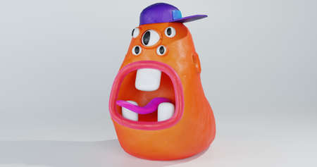 Clay monster in a cap screams or sings 3d-renderingの写真素材
