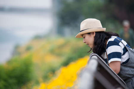 The lady on the roadの写真素材