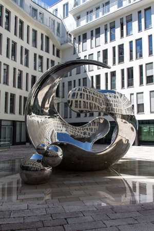 Sculpture Represents a molecule and which designed by Christopher Klein the sculpture is manufactured out of stainless steel is 640m high and what Established 2008 at Angerhof Munichのeditorial素材