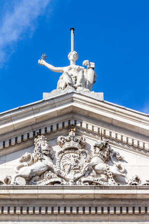 Top of the facade of the Bank of Ireland with beautiful columns and ornamentsのeditorial素材