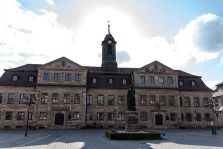 Administrative building in Bayreuth and used for Government purposes in front is the Jean Paul statue who was a German Romantic writer and was best known for his humorous novels and storiesのeditorial素材