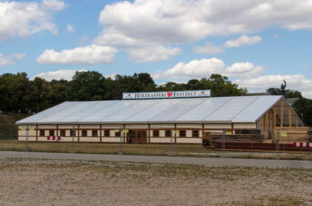Building works in preparation of the Oktoberfest 2015 with the buildup of the famous beer tents, picture was taken on 30th July, roughly 2 months prior start of the folk festivalのeditorial素材