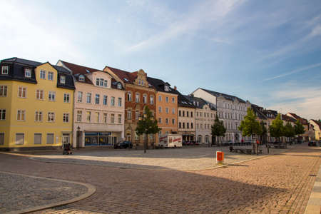 The marketplace of Werdau is built by using flagging and has a beautiful facade of the buildingsのeditorial素材