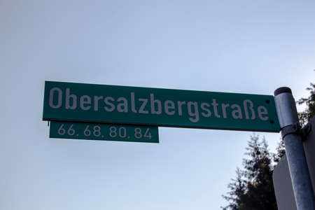 Street sign of the Obersalzbergstrae close to the Eagle's Nest and Berchtesgaden in Germany