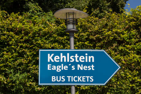 Guidepost to the pay station of the special mountain bus service to the top of the Eagle's Nest, where the Eagle's Nest Eagle's Nest is locatedの写真素材