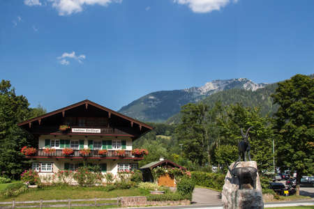 View on the Kehlstein Mountain and the Eagle's Nest Eagle's Nest with the hotel Christlieger in frontのeditorial素材