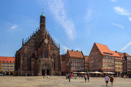 The Frauenkirche "Church of Our Lady" is a church in Nuremberg and is located on the eastern side of the Main Marketのeditorial素材