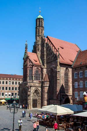 The Frauenkirche "Church of Our Lady" is a church in Nuremberg and is located on the eastern side of the Main Marketのeditorial素材