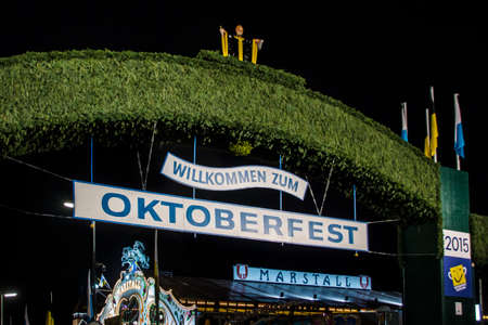 Nightshot of the main entrance gate to the Oktoberfest at Theresienwiese in Munichのeditorial素材