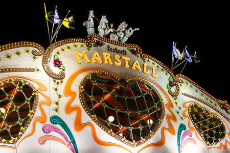 Nightshot of the Marstall tent on the Theresienwiese in Munich during Oktoberfestのeditorial素材