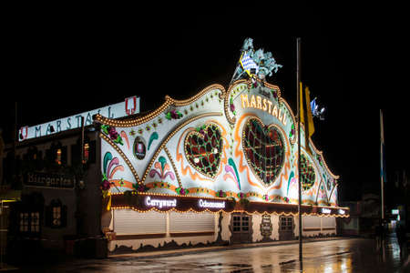 Nightshot of the Marstall tent on the Theresienwiese in Munich during Oktoberfestのeditorial素材