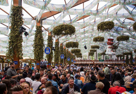 Inside the Hofbraeu beer tent at Oktoberfestのeditorial素材