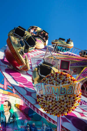 Carousel "Playball" in motion on Theresienwiese at Oktoberfestのeditorial素材