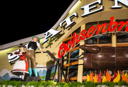 Nightshot of the Ochsenbraterei tent on Theresienwiese during Oktoberfestのeditorial素材