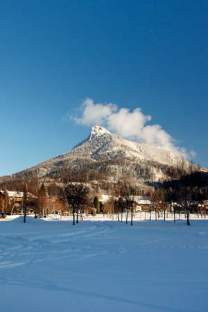 The Schober mountain at the Fuschlsee during winter seasonの写真素材