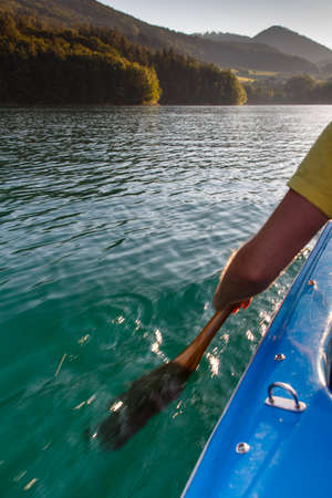 Boat tour on the Fuschlsee during summer seasonの写真素材