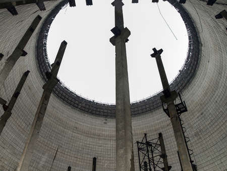 Inside a cooling tower in the ghost town Pripyat in the Chernobyl Exclusion Zone which was established after the nuclear disaster in 1986の写真素材