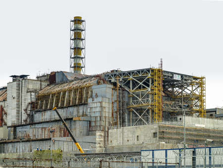 Chernobyl nuclear power station with damaged reactor block 4 in the exclusion zoneのeditorial素材