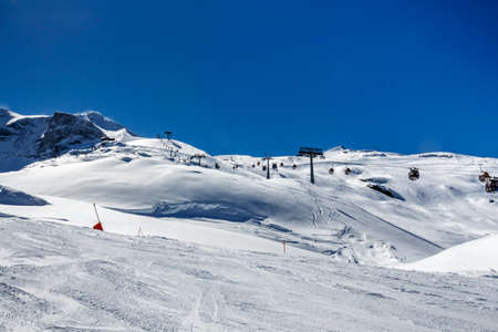 Ski region of the Hintertuxer Glacier (Tuxer Ferner) with a beautiful landscape and steep ski slopes...