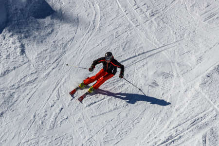 People having fun skiing on the snowy mountain of the Hintertuxer Glacier (Tuxer Ferner) in Tyol, Austriaのeditorial素材