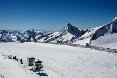 Snow-making equipment (two snow guns) to increase the density of snow on the slopes of the Hintertuxer Glacier (Tuxer Ferner) in Tyrol, Austriaのeditorial素材