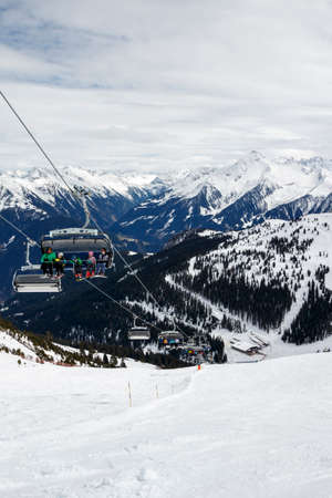 Ski lift and a steep black piste at Horberg mountain in Tyrol, Austriaのeditorial素材