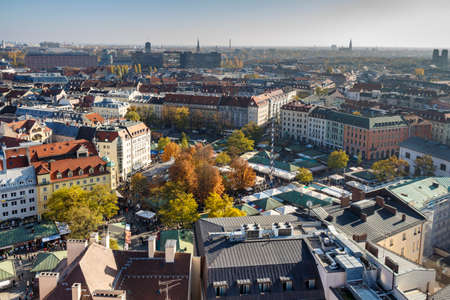 Aerial view on the at the Viktualienmarkt, a typical farmers market in the inner city of Munichのeditorial素材