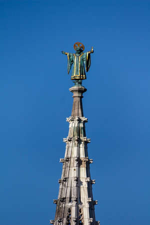 Sculpture on top of the tower of the new city hall of Munich at Marienplatz also called Mary's Square, one of the most vital places in Munichの写真素材