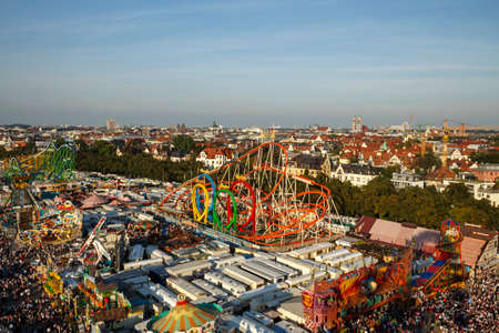 Munich, Germany - September 24, 2016: Aerial view on the Oktoberfest on Theresienwiese in Munichのeditorial素材