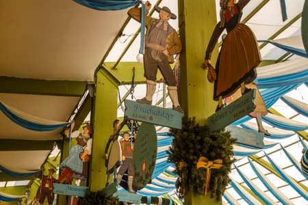 Munich, Germany - September 24, 2016: Inside the Ochsenbraterei beer tent at Oktoberfest with the beautiful decorationのeditorial素材
