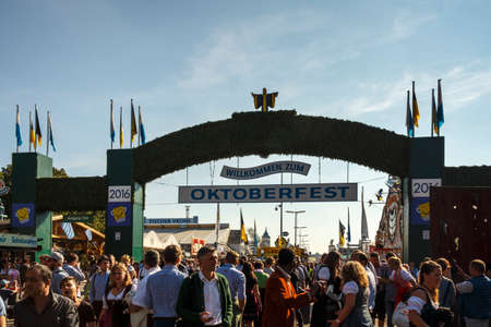 Munich, Germany - September 24, 2016: Main entrance of the Theresienwiese to the Oktoberfest in Munichのeditorial素材