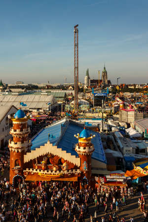 Munich, Germany - September 24, 2016: Aerial view on the Oktoberfest on Theresienwiese in Munichのeditorial素材