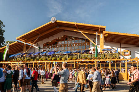 Munich, Germany - September 24, 2016: Schuetzenfestzelt on Theresienwiese during Oktoberfestのeditorial素材