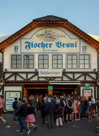 Munich, Germany - September 24, 2016: Fischer Vroni tent on the Theresienwiese during Oktoberfest with people standing in frontのeditorial素材
