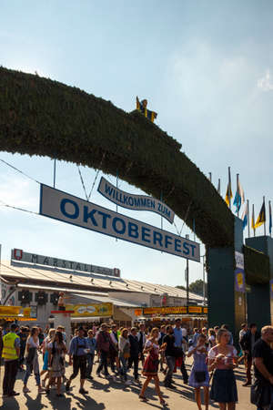 Munich, Germany - September 24, 2016: Main entrance of the Theresienwiese to the Oktoberfest in Munichのeditorial素材