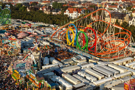 Munich, Germany - September 24, 2016: Aerial view on the Oktoberfest on Theresienwiese in Munichのeditorial素材