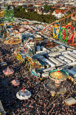 Munich, Germany - September 24, 2016: Aerial view on the Oktoberfest on Theresienwiese in Munichのeditorial素材